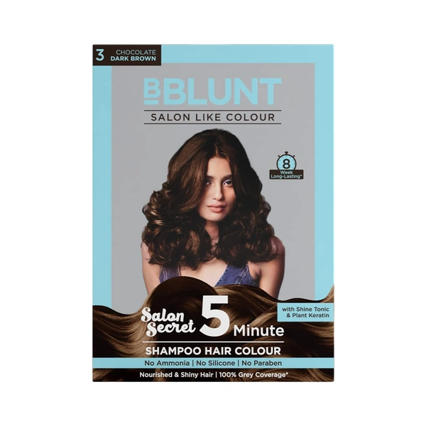 Bblunt Chocolate Dark Brown 5-Minute Shampoo Hair Colour 100ml | Nourished & Shine Hair| Quick, Long-Lasting Colour | 100% Covers Grey & Adds Shine | Easy & Mess-Free Application