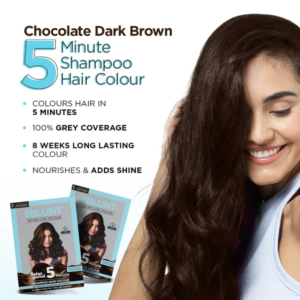 Bblunt Chocolate Dark Brown 5-Minute Shampoo Hair Colour 100ml | Nourished & Shine Hair| Quick, Long-Lasting Colour | 100% Covers Grey & Adds Shine | Easy & Mess-Free Application
