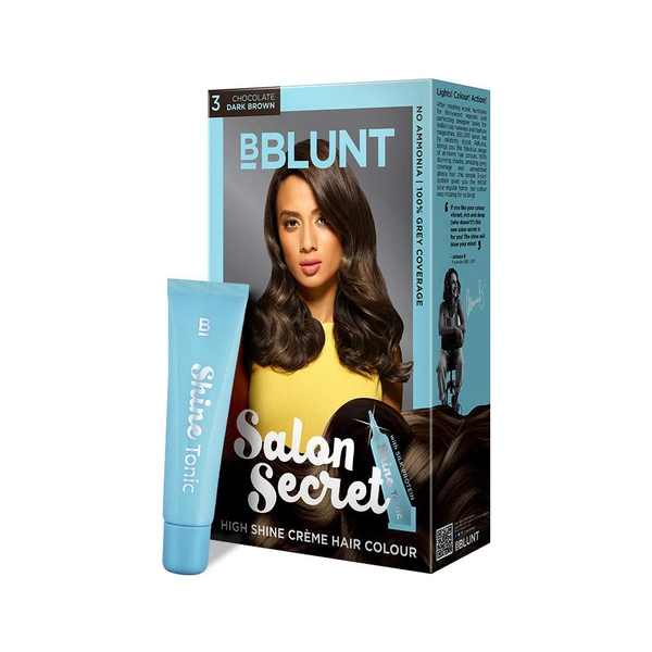 Bblunt BBLUNT Hair Color (Chocolate Dark Brown) | for High Shine Finish | Salon Secret High Shine Crème Hair Colour | Ammonia-Free Dark Brown Hair Dye | Natural Chocolate Brown Hair Color with Glossy Shine | 100g