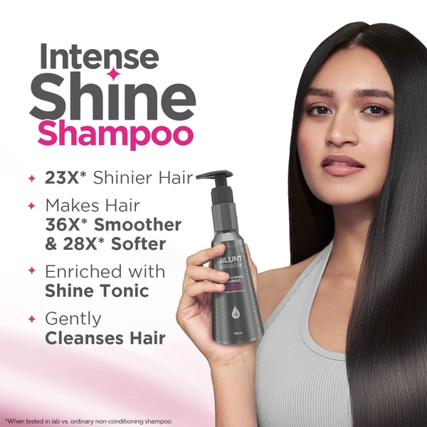Bblunt BBLUNT Intense Shine Shampoo 300ml with Rice & Silk Protein | 23X* Shinier Hair | Enhances Gloss, Softness & Smoothness | Gentle Daily Cleanse | Suitable for All Hair Types