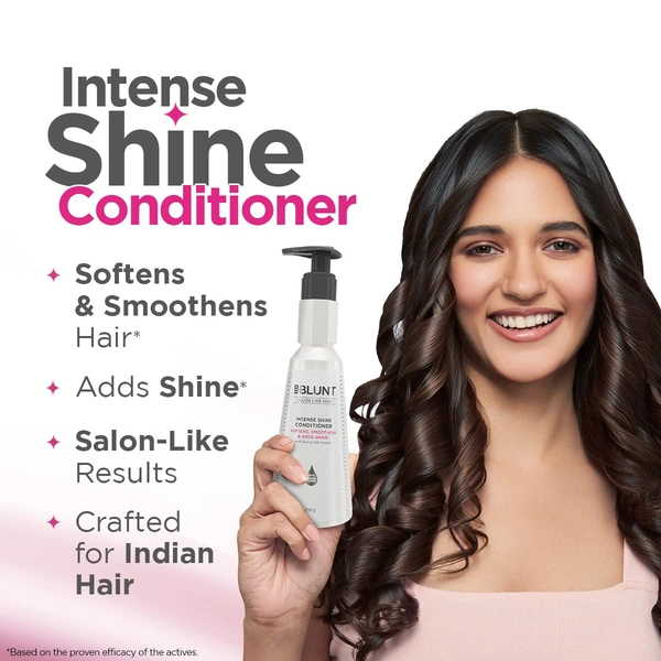 Bblunt Intese Shine Conditioner, 250gm | Softens, Smoothens & Adds Shine with Rice & Silk Protein | Reduces Hair Fall by 93% | Sulfate & Paraben-Free