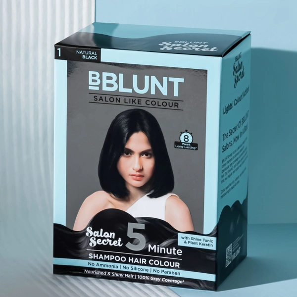 Bblunt Natural Black 5-Minute Shampoo Hair Colour 100ml | Nourished & Shine Hair| Quick, Long-Lasting Colour | 100% Covers Grey & Adds Shine | Easy & Mess-Free Application