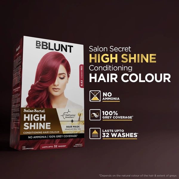 Bblunt BBLUNT Salon Secret High Shine Conditioning Hair Colour Cherry Red 6.62 | With MaliPeptide BondTech� | No Ammonia, Long Lasting, 100% Grey Coverage | Salon-Like Shine at Home