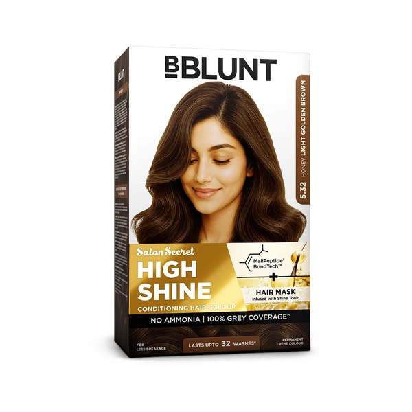 Bblunt BBLUNT Salon Secret High Shine Conditioning Hair Colour Honey Light Golden Brown 5.32 | With MaliPeptide BondTech� | No Ammonia, 100% Grey Coverage, Long Lasting | Salon-Like Shine at Home