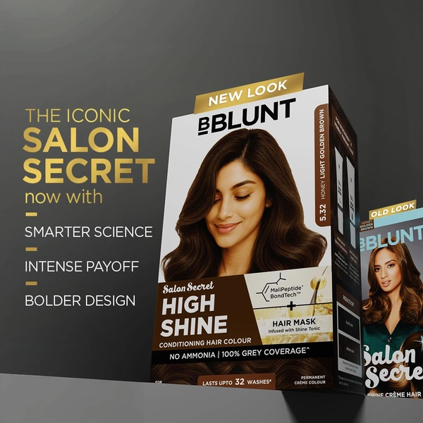 Bblunt BBLUNT Salon Secret High Shine Conditioning Hair Colour Honey Light Golden Brown 5.32 | With MaliPeptide BondTech� | No Ammonia, 100% Grey Coverage, Long Lasting | Salon-Like Shine at Home