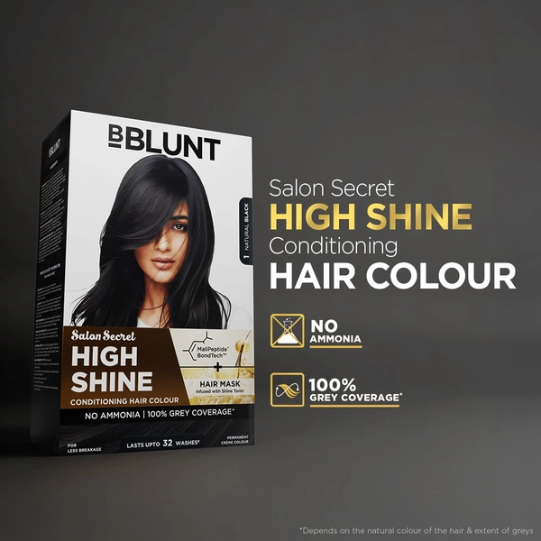 Bblunt BBLUNT Salon Secret High Shine Conditioning Hair Colour Natural Black 1 | With MaliPeptide BondTech� | No Ammonia, 100% Grey Coverage, Long Lasting Colour | Salon Shine at Home