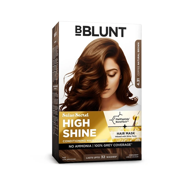 Bblunt BBLUNT Salon Secret High Shine Conditioning Hair Colour Coffee Natural Brown 4.31 | With MaliPeptide BondTech� | No Ammonia, 100% Grey Coverage, Long Lasting | Salon Shine at Home