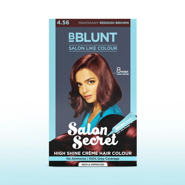 Bblunt Salon Secret High Shine Creme Hair Colour 100g| Mahogany Reddish Brown | Ammonia-Free | Long-Lasting |8ml Shine Tonic for Salon-Like Glossy Hair