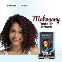 Bblunt Salon Secret High Shine Creme Hair Colour 100g| Mahogany Reddish Brown | Ammonia-Free | Long-Lasting |8ml Shine Tonic for Salon-Like Glossy Hair