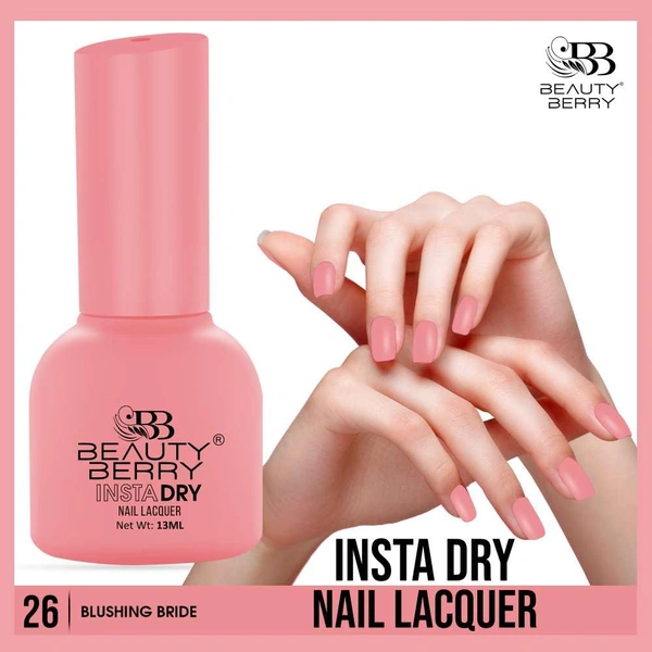 Beauty Berry Insta Dry Nail Lacquer Blushing Bride 26 - 13ml | Quick-Dry & Long-Lasting | High Shine & Smooth Application | Elegant Pink Shade for Sophisticated Nails?