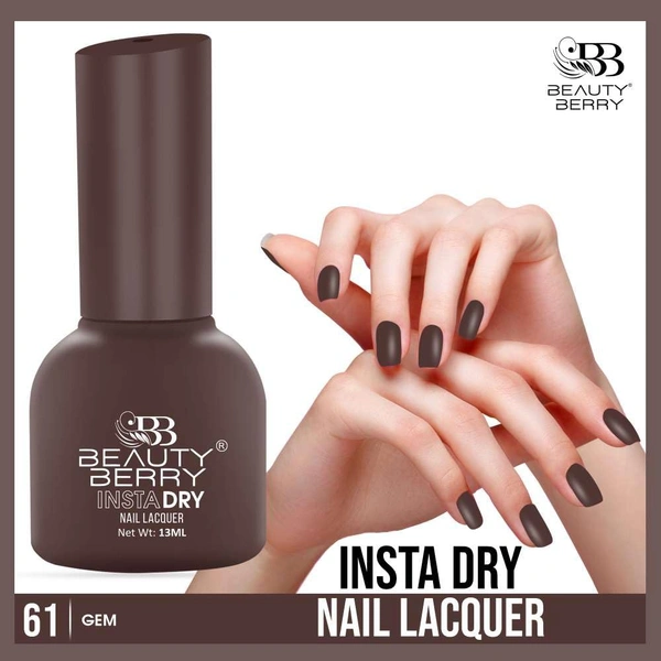 Beauty Berry Insta Dry Nail Lacquer Gem 61 - 13ml | Quick-Dry & Long-Lasting | High Shine & Smooth Application | Sparkling Gemstone Shade for Elegant Nails