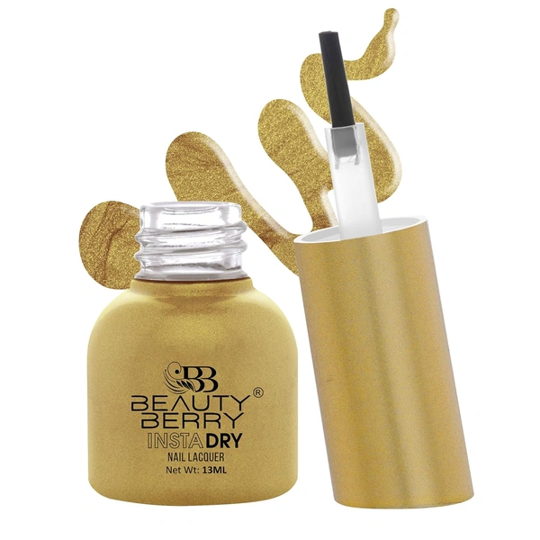 Beauty Berry Insta Dry Nail Lacquer Golden Crush 71 - 13ml | Quick-Dry & Long-Lasting | High Shine & Smooth Application | Vibrant gold shade adds a touch of luxury