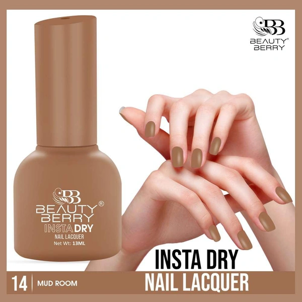 Beauty Berry Insta Dry Nail Lacquer Mud Room 14 - 13ml | Quick-Dry & Long-Lasting | High Shine & Smooth Application | Elegant Taupe Shade for Sophisticated Nails?