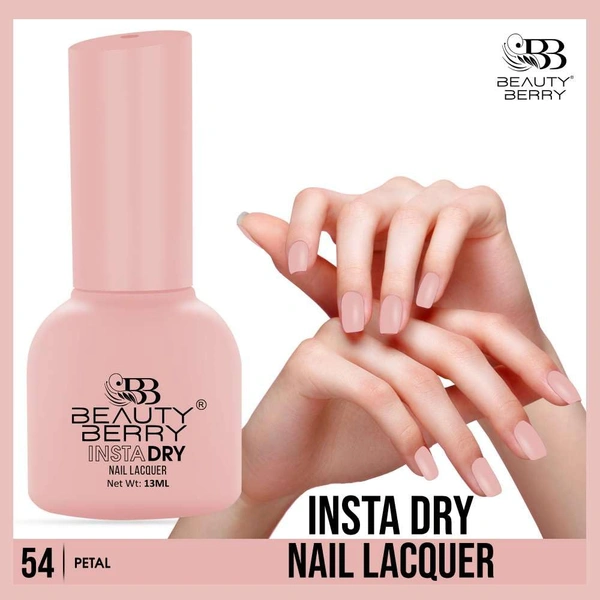 Beauty Berry Insta Dry Nail Lacquer Petal 54 - 13ml | Quick-Dry & Long-Lasting | High Shine & Smooth Application | Soft Pink Shade for Elegant Nails