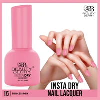 Beauty Berry Insta Dry Nail Lacquer Princess Pink 15 - 13ml | Quick-Dry & Long-Lasting | High Shine & Smooth Application | Soft Pink Shade for Elegant Nails