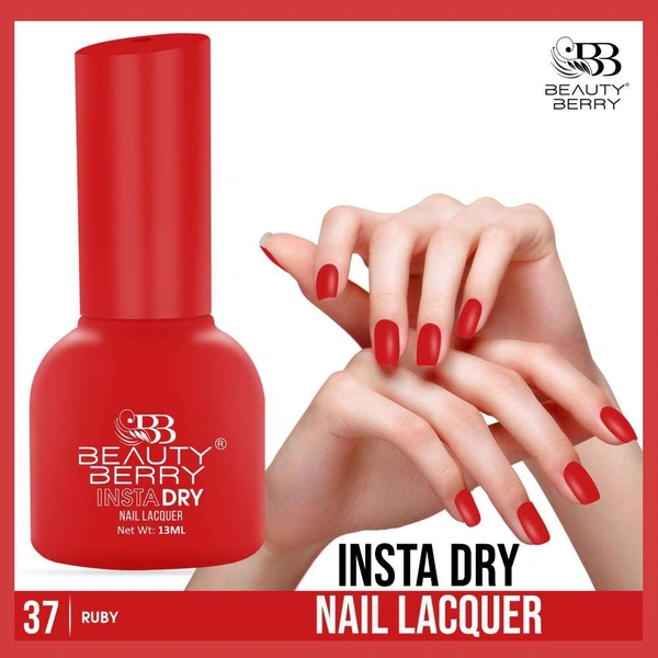 Beauty Berry Insta Dry Nail Lacquer Ruby 37 - 13ml | Quick-Dry & Long-Lasting | High Shine & Smooth Application | Classic Red Shade for Elegant Nails