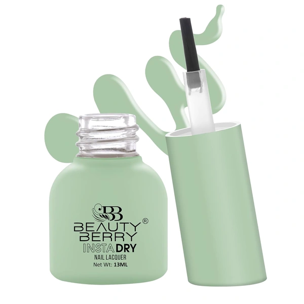 Beauty Berry Insta Dry Nail Lacquer Sega Green 12 - 13ml | Quick-Dry & Long-Lasting | High Shine & Smooth Application | Vibrant Green Shade for Bold Nails