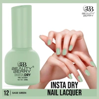 Beauty Berry Insta Dry Nail Lacquer Sega Green 12 - 13ml | Quick-Dry & Long-Lasting | High Shine & Smooth Application | Vibrant Green Shade for Bold Nails
