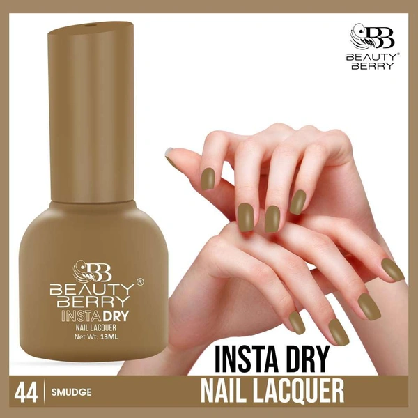 Beauty Berry Insta Dry Nail Lacquer Smudge 44 - 13ml | Quick-Dry & Long-Lasting | High Shine & Smooth Application | Chic Taupe Shade for Sophisticated Nails