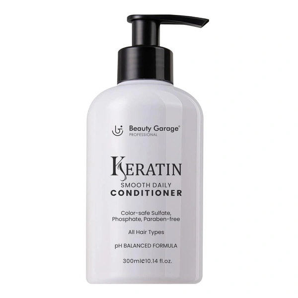 Beauty Garage Keratin Sulfate Free Moisturizing Smooth Daily Conditioner 300ml | Frizz Control Conditioner for Straight Hair | Smoothness, Shine & Hydration