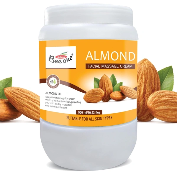 Bee One Almond Facial Massage Cream 900ml | 24H Moisture Lock & Deep Hydration | Nourishing Cream with Almond Oil & Vitamin E | Paraben-Free, Vegan & Cruelty-Free