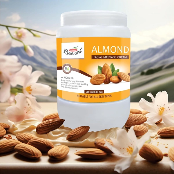 Bee One Almond Facial Massage Cream 900ml | 24H Moisture Lock & Deep Hydration | Nourishing Cream with Almond Oil & Vitamin E | Paraben-Free, Vegan & Cruelty-Free