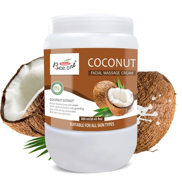 Bee One Coconut Facial Massage Cream 900ml | Enriched with Coconut Extracts for Deep Moisturizing & 24H Hydration | Nourishes, Softens & Rejuvenates Skin | Paraben-Free & Vegan