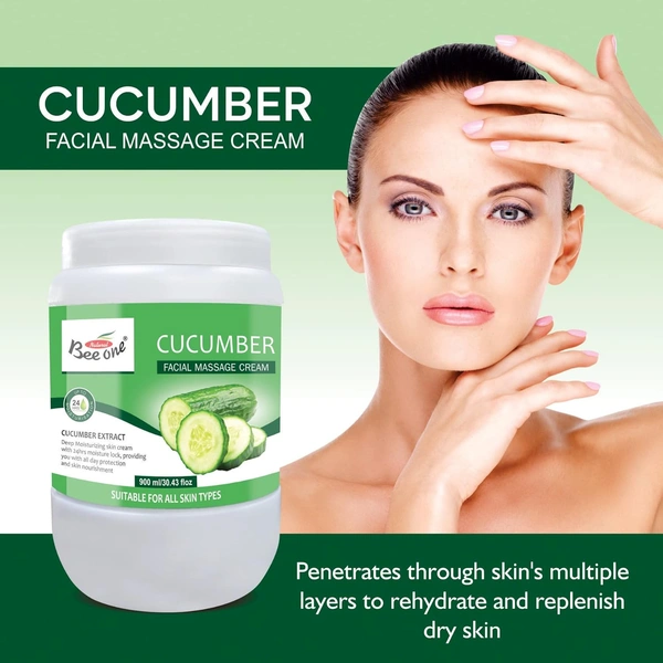 Bee One Cucumber Facial Massage Cream 900ml | Enriched with Cucumber Extracts for Deep Moisturizing & 24H Hydration | Soothes, Nourishes & Refreshes Skin | Paraben-Free & Vegan
