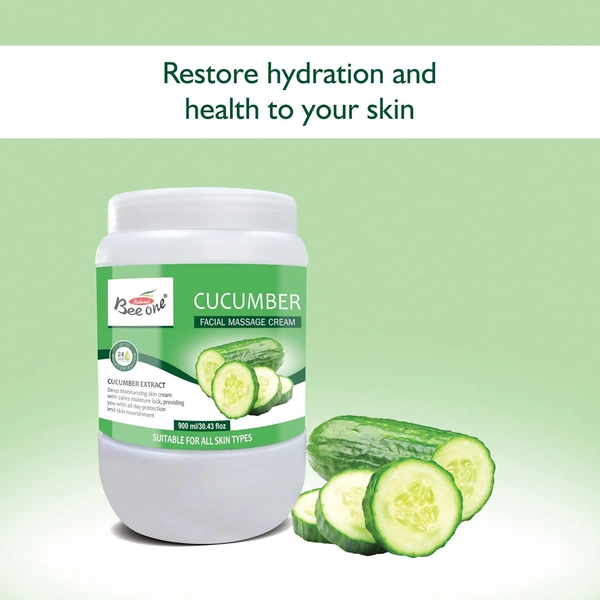 Bee One Cucumber Facial Massage Cream 900ml | Enriched with Cucumber Extracts for Deep Moisturizing & 24H Hydration | Soothes, Nourishes & Refreshes Skin | Paraben-Free & Vegan