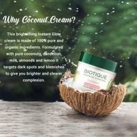 Biotique Coconut Brightening Instant Glow Cream 50gm | for Healthy Skin | Reduces Dark Spots and Protects Ageing | Radiant & Even Skin Tone | Instant Glow Cream | Lightweight and Non-Greasy | 100% Botanical Extracts| All Skin Types |