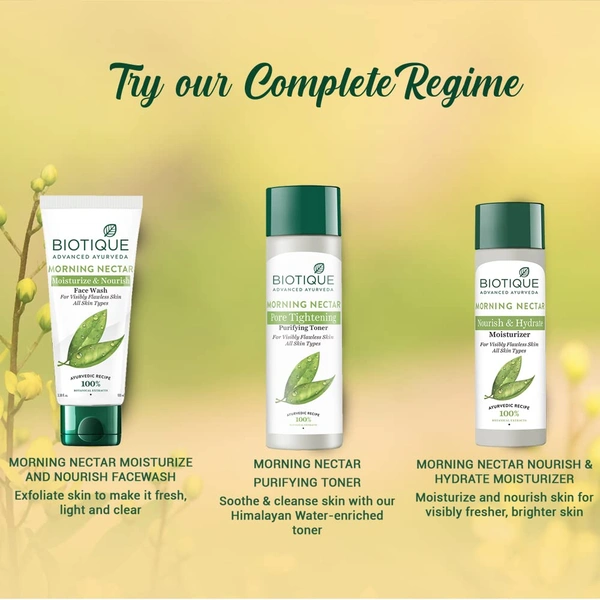 Biotique Morning Nectar Nourish & Hydrates Moisturizer 120ml | For Visibility Flawless Skin | Nourishing & Hydrating Cream | Prevents Dark Spots, Blackheads And Blemishes | Natural Hydration for All Skin Types |
