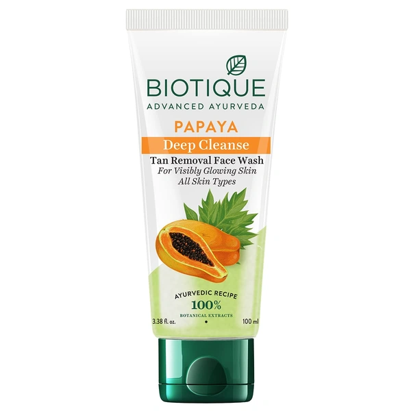 Biotique Papaya Deep Cleanse Face Wash | Tan Removal Face Wash 100ml | For Visibly Glowing Skin | Deep Cleanse & Exfoliate | Blemish Control Face Wash | 100% Botanical Extracts | Suitable for All Skin Types |