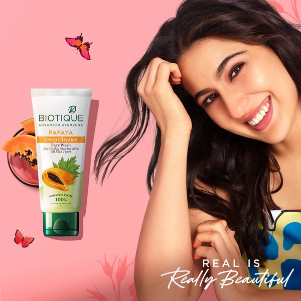 Biotique Papaya Deep Cleanse Face Wash | Tan Removal Face Wash 100ml | For Visibly Glowing Skin | Deep Cleanse & Exfoliate | Blemish Control Face Wash | 100% Botanical Extracts | Suitable for All Skin Types |