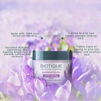 Biotique Saffron Youth Anti- Ageing Cream 50g | for Younger-Looking Skin | Wrinkle Reduction | Reduce Fine Lines & Lighten Dark Sports | 100% Botanical Extracts | Suitable For All Skin Types |