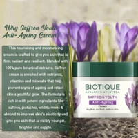 Biotique Saffron Youth Anti- Ageing Cream 50g | for Younger-Looking Skin | Wrinkle Reduction | Reduce Fine Lines & Lighten Dark Sports | 100% Botanical Extracts | Suitable For All Skin Types |