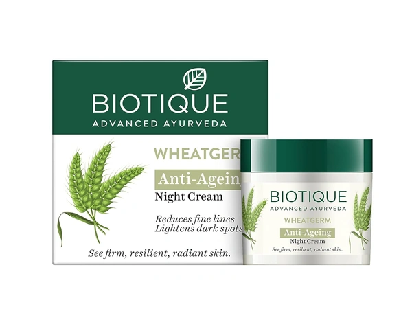 Biotique Wheat Germ Anti- Ageing Night Cream  50g | for Wrinkles & Fine Lines | Lightens dark Spots | Overnight anti-ageing treatment | 100% Botanical Extracts | Suitable for All Skin Types |