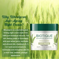 Biotique Wheat Germ Anti- Ageing Night Cream  50g | for Wrinkles & Fine Lines | Lightens dark Spots | Overnight anti-ageing treatment | 100% Botanical Extracts | Suitable for All Skin Types |