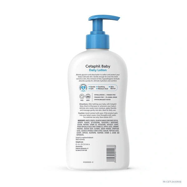 Cetaphil Baby Daily Lotion, White, Shea Butter, 400 ml | with Shea Butter for gentle hydration |Dermatologist-tested for daily use