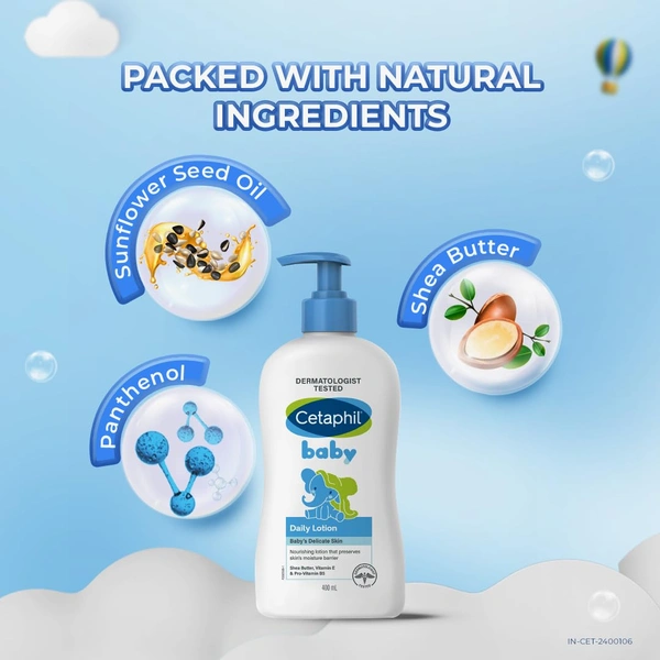 Cetaphil Baby Daily Lotion, White, Shea Butter, 400 ml | with Shea Butter for gentle hydration |Dermatologist-tested for daily use