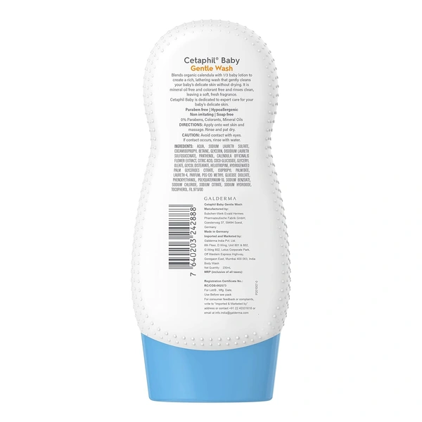 Cetaphil Baby Gentle Wash with Organic Calendula - 230ml | Gentle, Hypoallergenic Baby Body & Hair Wash