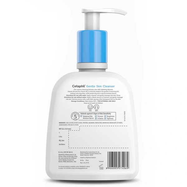 Cetaphil Gentle Skin Cleanser - 250ml | Hydrating Face Wash for Dry to Normal, Sensitive Skin | Enriched with Niacinamide and Vitamin B5 | Dermatologist Recommended, Paraben & Sulphate-Free