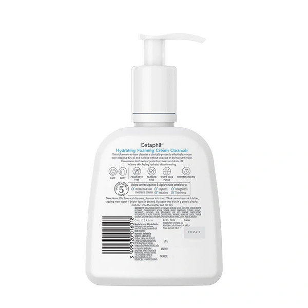 Cetaphil Hydrating Face Wash Cream to Foam Cleanser 236ml With Niacinamide, Pro-Vitamin B5 for Brightening and Gentle Cleansing
