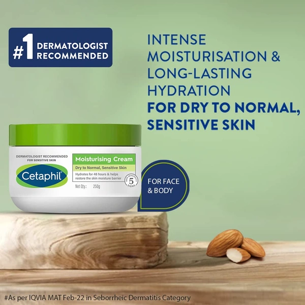 Cetaphil Moisturizing Cream, Dry to Normal, Sensitive Skin, 250 g  | Non-greasy, fast-absorbing formula
