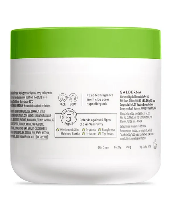 Cetaphil Moisturizing Cream, Dry to Normal, Sensitive Skin, 450 g  | Non-greasy, fast-absorbing formula