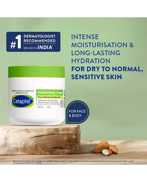 Cetaphil Moisturizing Cream, Dry to Normal, Sensitive Skin, 450 g  | Non-greasy, fast-absorbing formula