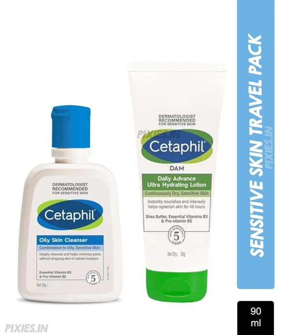 Cetaphil Oil Control Travel Pack: Cleanser 60ml + DAM Daily Advance Ultra Hydrating Lotion 30ml | For Oily Skin | Controls Oil & Hydrates | Travel-Friendly Combo