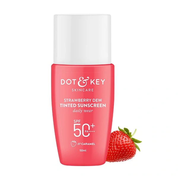 Dot & Key Caramel Strawberry Dew Tinted Sunscreen SPF 50+ PA++++ 50ml | Hydrating, Lightweight & Non-Greasy | Evens Skin Tone & Protects from UV Damage