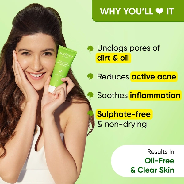 Dot & Key DOT & KEY CICA Calming Blemish Clearing Gel Face Wash | with Salicylic Acid & Green Tea | For Oily & Sensitive Skin | Reduces Active Acne | Oil Control Face Wash | Calm & Clear Acne-Prone Skin | Reduce Redness & Irritation |100ml