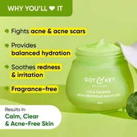 Dot & Key CICA Calming Skin Renewing Night Gel | for Sensitive & Acne-Prone Skin | Overnight Skin Repair | for Redness & Irritation | Fades Dark Spots With Niacinamide, Green Tea & Hyaluronic | 60ml