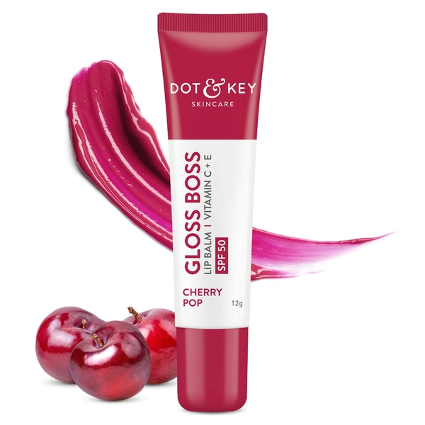 Dot & Key DOT & KEY Gloss Boss Cherry Lip Balm� 12g | With SPF 30 | Vitamin C + E Enriched | Lightweight & Non Sticky | Fades Lip Pigmentation | Glossy and Hydrating | Shea Butter Lip Balm